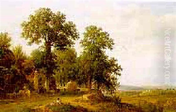 Figures With A Haycart In An Extensive Italianate Landscape - view 1