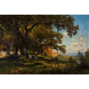 Schattiger Park Mit Blick Auf Castel Gandolfo Bei Rom by Paul Franz Flickel