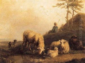 Herder Met Zijn Schapen by Helmert Richard Van Der Flier
