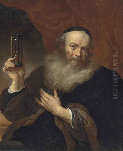 Portrait Of An Old Man Holding An Hourglass - view 1