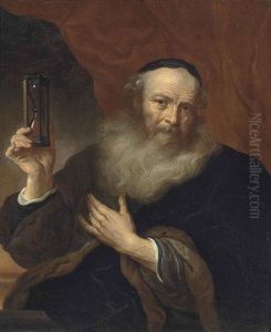 Portrait Of An Old Man Holding An Hourglass by Govaert Flinck Cleve