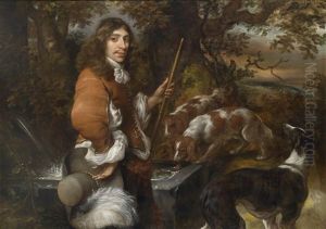 Ein Junger Jager Mit Hunden An Einem Brunnen by Govaert Flinck Cleve