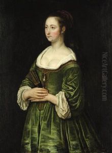 Bildnis Einer Jungen Frau Im Grunen Kleid, Im Haar Ein Schwarzer Schleier by Govaert Flinck Cleve