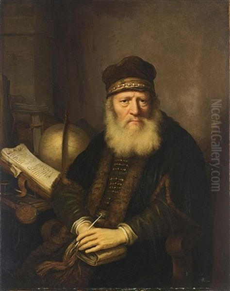 A Portrait Of A Philosopher Holding A Pen And A Book In His Hands - view 1