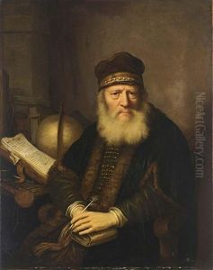 A Portrait Of A Philosopher Holding A Pen And A Book In His Hands