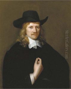 Portrait Of A Man, Half-length, In A Black Costume With White Collar, Cuffs And Black Hat