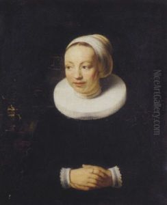 Portrait Of A Lady In A White Hat And Ruff by Govaert Flinck Cleve