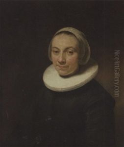 Portrait Of A Lady In A Black Dress With A Ruff And A White Head-dress by Govaert Flinck Cleve
