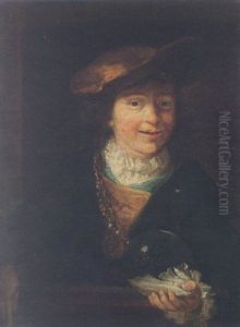 Portrait Of A Boy At A Window, Holding A Pipe And A Bubble by Govaert Flinck Cleve