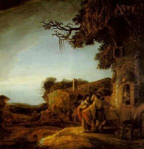 Christ And The Pilgrims Arriving At The House At Emmaus by Govaert Flinck Cleve