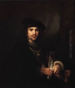 Portrait Of A Young Man Holding An Ottoman Short Sword In Scabbard