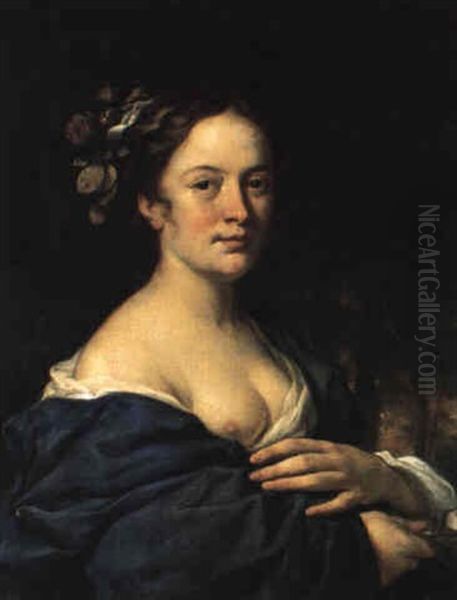 Portrait Of A Lady Holding A Rose (the Goddess Flora?) - view 1