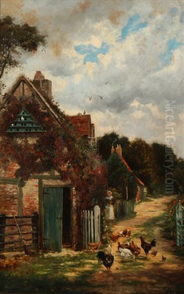 View From A Rural Village With A Woman Feeding The Chickens - view 1