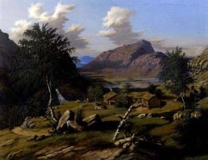 Fjellandskap Med Mann Og Bjorkestammer