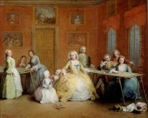 An Elegant Interior With Ladies At Embroidery - view 1