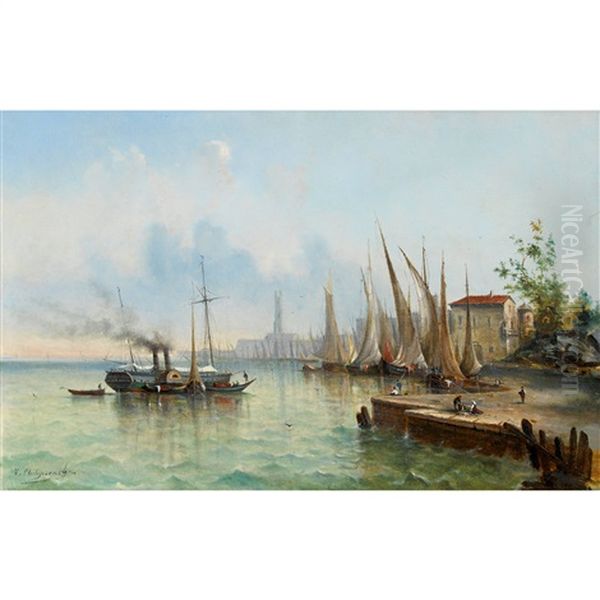 Hafenmole Mit Segelbooten Und Dampfschiff - view 1