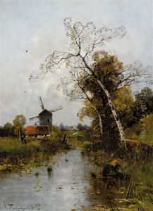 Windmuhle In Herbstlicher Bachlandschaft by Heinz Flockenhaus