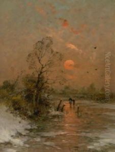 Winterlandschaft Bei Sonnenuntergang by Heinz Flockenhaus