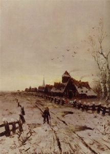 A View Of A Village Along A Track In Winter by Heinz Flockenhaus