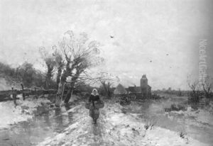 Niederrheinische Winterlandschaft Mit Bauerin
