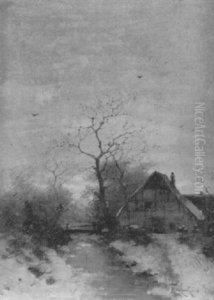 Winterlandschaft Mit Bach Und Bauernhaus In Holland - view 1