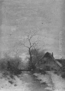Winterlandschaft Mit Bach Und Bauernhaus In Holland by Heinz Flockenhaus