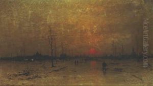 Winter: Peasants Returning Home At Sunset by Heinz Flockenhaus