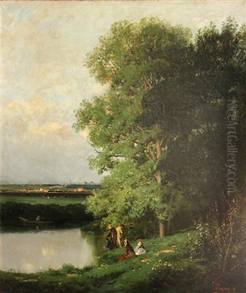 A River Landscape With Figures On The Bank - view 1