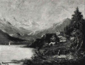 Mountain Landscape With Lake by Eugene Victor de Flogny