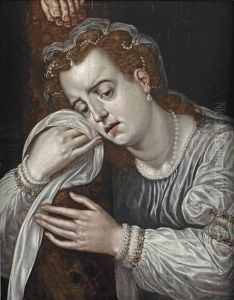 Mary Magdalene In Sorrow At The Foot Of The Cross by Frans Floris