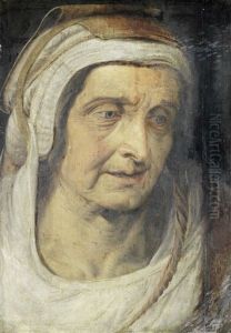 Portrait Of An Elderly Lady, Bust-length, In A White And Brown Headdress
