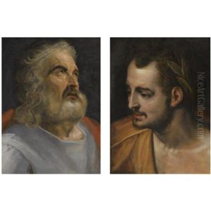 Portrait Of A Bearded Man (+portrait Of A Roman Emperor; Pair) by Frans Floris