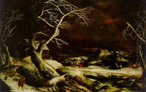 A Winter Landscape With The Flight Into Egypt by Frans Floris