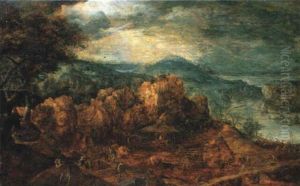 View Of An Iron Mine And Foundry By The River Meuse by Frans Floris