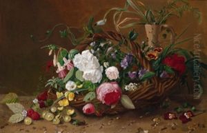 Blumen In Einem Weidenkorb by Hendrika Floris