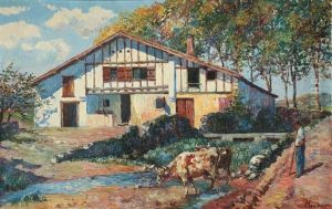 Bouvier Et Ses Vaches Devant Une Ferme, Pays Basque