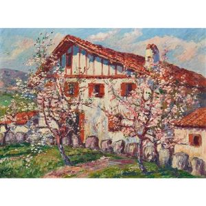 Bauernhaus Mit Bluhenden Obstbaumen by Louis Floutier