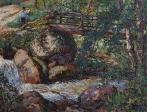 Cours D'eau Et Pont Avec Personnage Basque