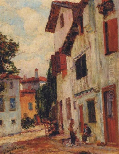 Figures Conversing In A Continental Street - view 1