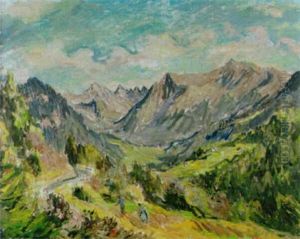 Bauernpaar In Sommerlicher Gebirgslandschaft by Johann Peter Flueck