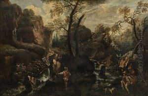 Landscape With Hunters by Ignaz Franz Josef Flurer