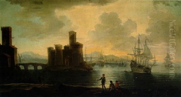 Sudlicher Hafen Mit Einem Kastell Bei Sonnenuntergang - view 1