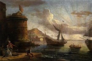 Sudlicher Hafen Mit Booten Und Figuren by Ignaz Franz Josef Flurer