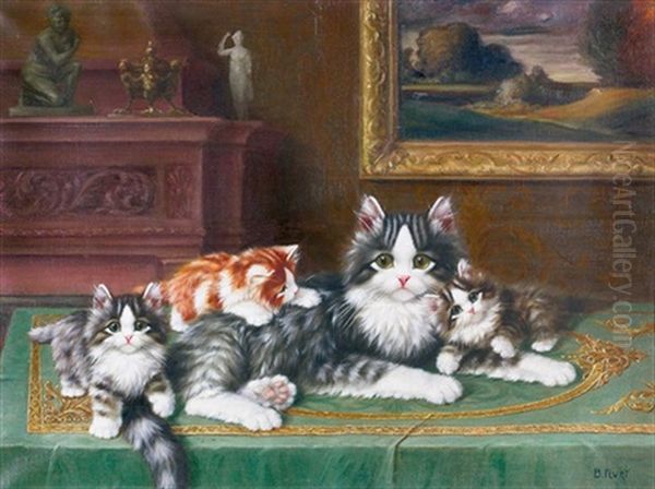 Interieur Mit Katzenmutter Und Drei Jungen - view 1