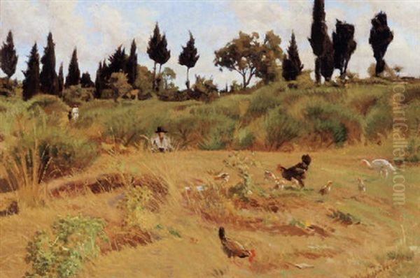 Paesaggio Con Figure E Galline - view 1