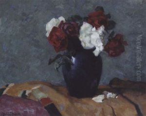 Still Life With Red And White Roses by David Foggie