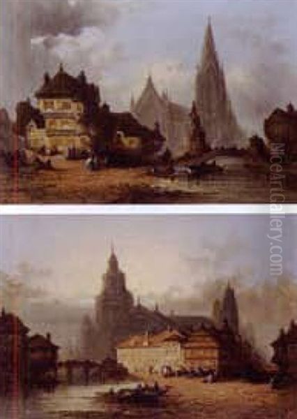 Norman Cathedral Towns (3 Works, 1 Oil On Board) - view 1