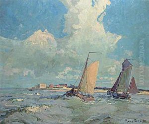 Segelboote Vor Kustenlandschaft