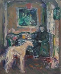 Interior Med Mann Og Hund by Bernhard Folkestad
