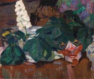Stilleben Med Blomster Og Krukke by Bernhard Folkestad